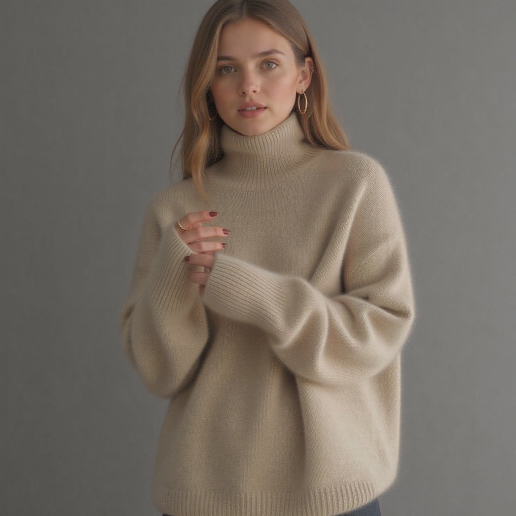 Celviera - Dame Oversized Cashmere Rullekrave Sweater