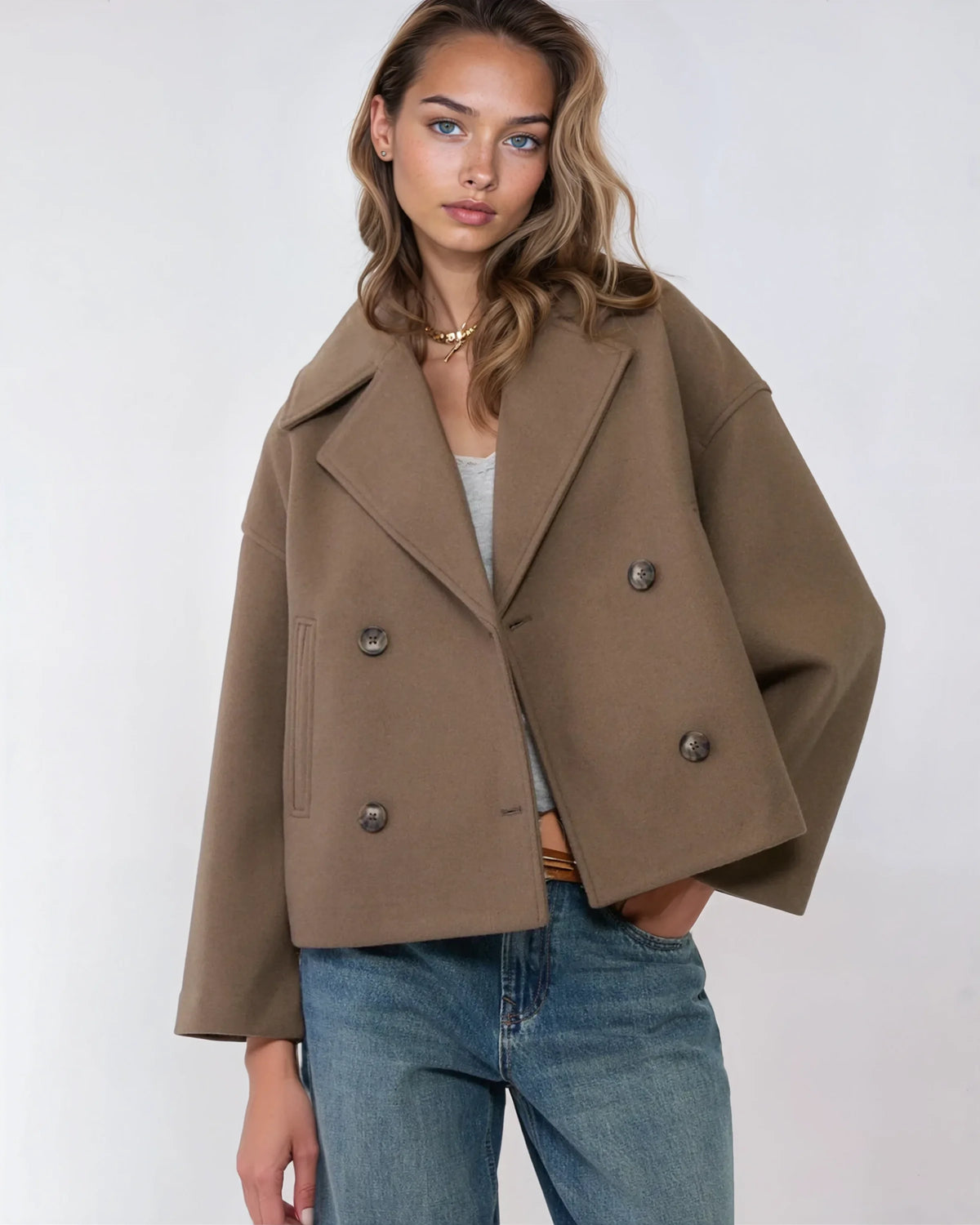 Mirella – Manteau court croisé en mélange de laine pour femmes