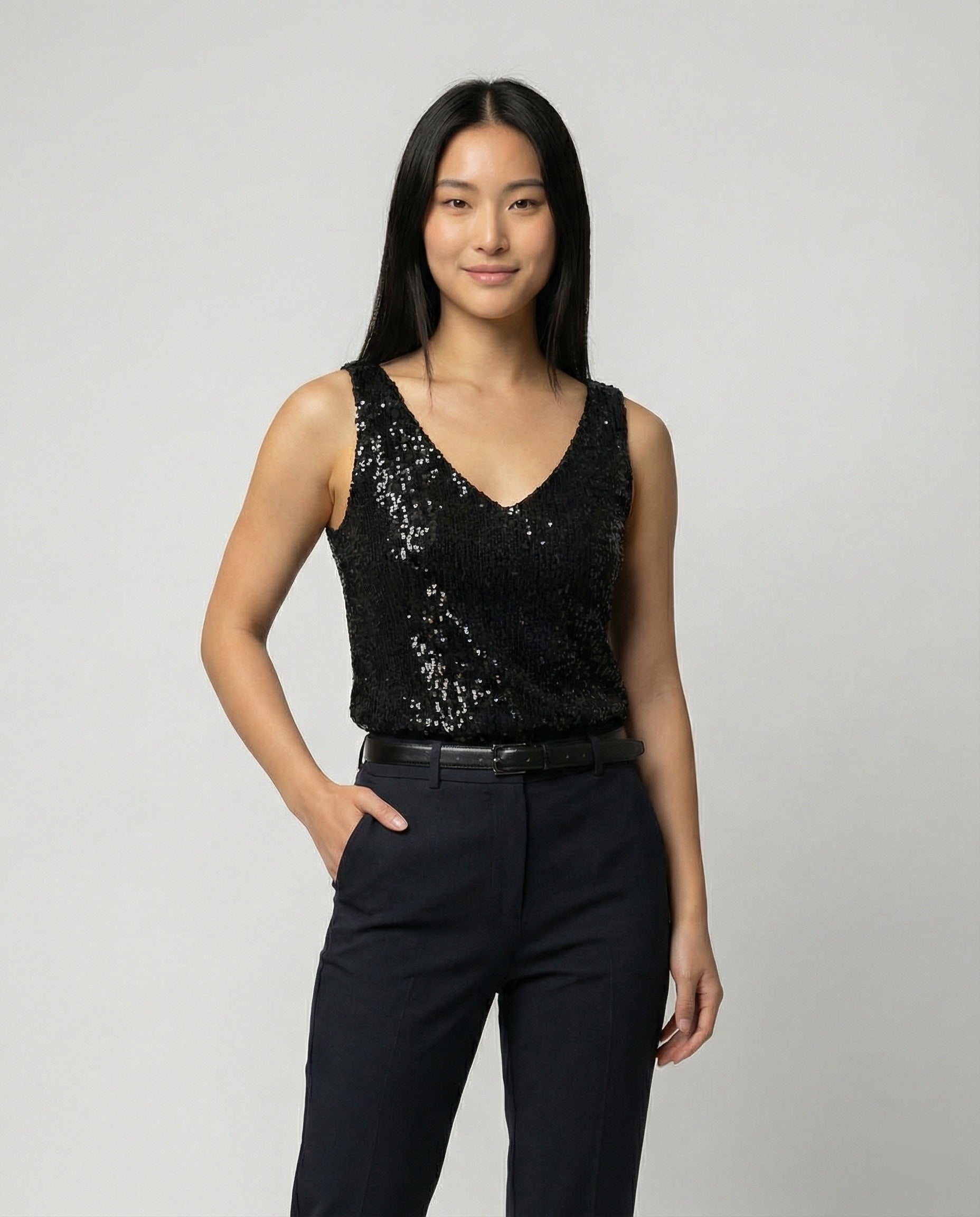 Aurienne - Μπλούζα με Παγιέτες και V Λαιμόκοψη