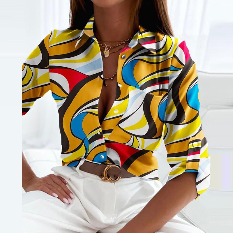 Darcey - Printed Long Sleeve Button Top