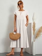 Neline – Women's Loose Midi Pocket Dress Short Sleeve