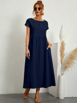 Neline – Women's Loose Midi Pocket Dress Short Sleeve