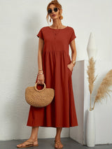 Neline – Women's Loose Midi Pocket Dress Short Sleeve