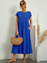 Neline – Women's Loose Midi Pocket Dress Short Sleeve