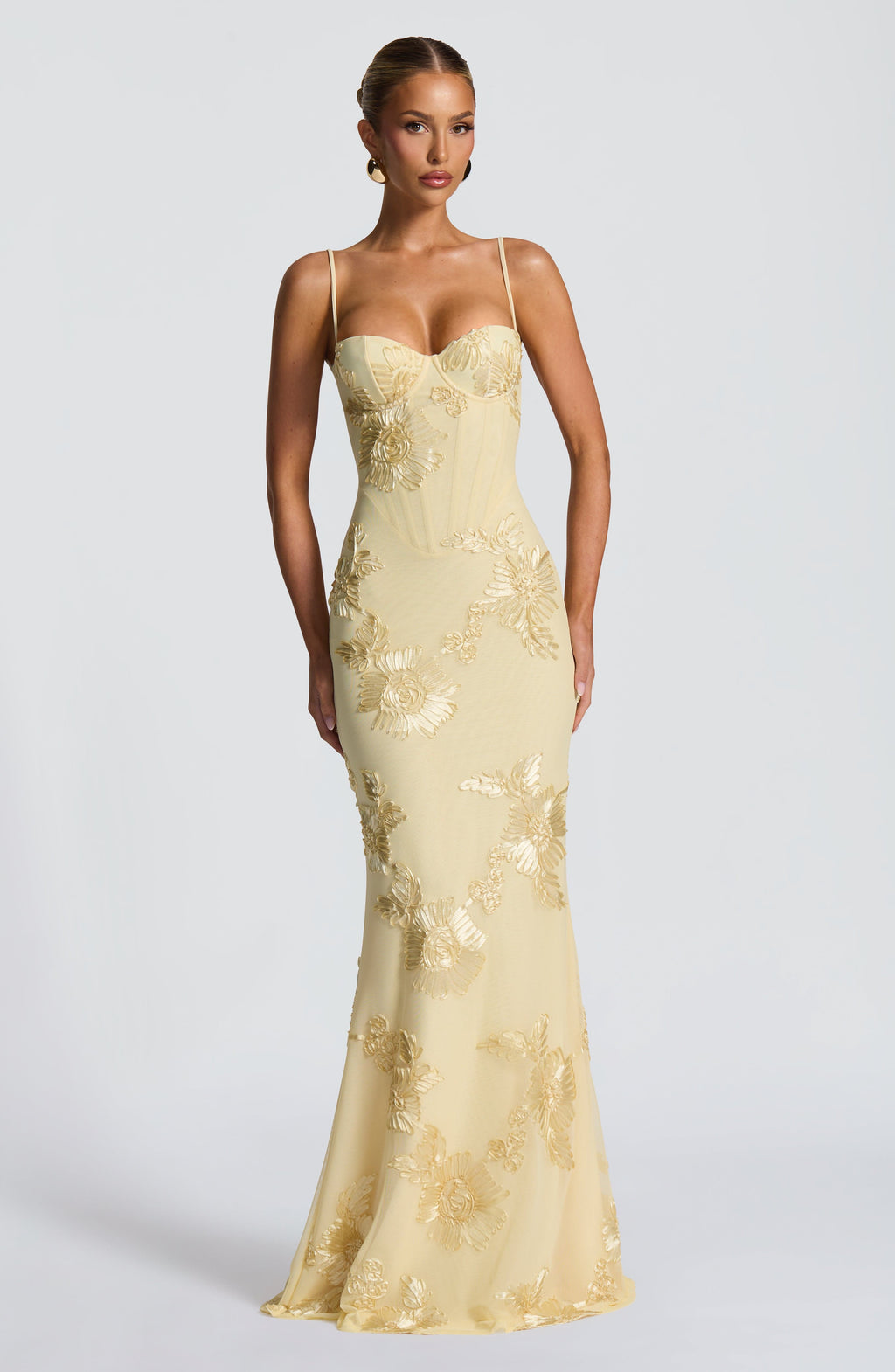 Rowenna - Vestido Maxi Bordado Floral para Convidada de Casamento