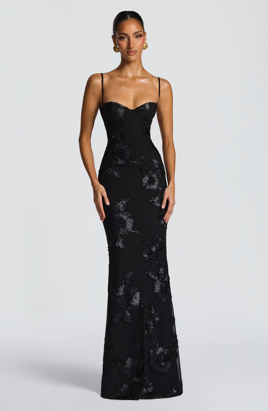 Rowenna - Vestido Maxi Bordado Floral para Convidada de Casamento