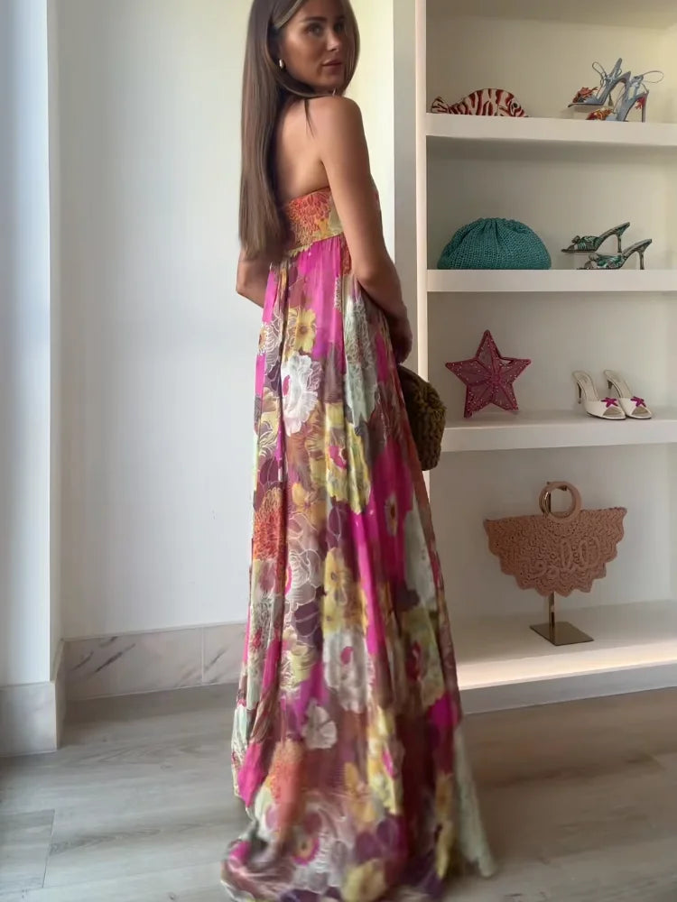 Ivy - Strapless Floral Maxi Wedding Guest Dress
